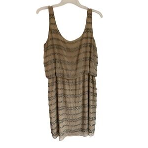 Gianni Bini Womens Beaded Sleeveless Cocktail Dress Tan Silver Size L RN 58909
